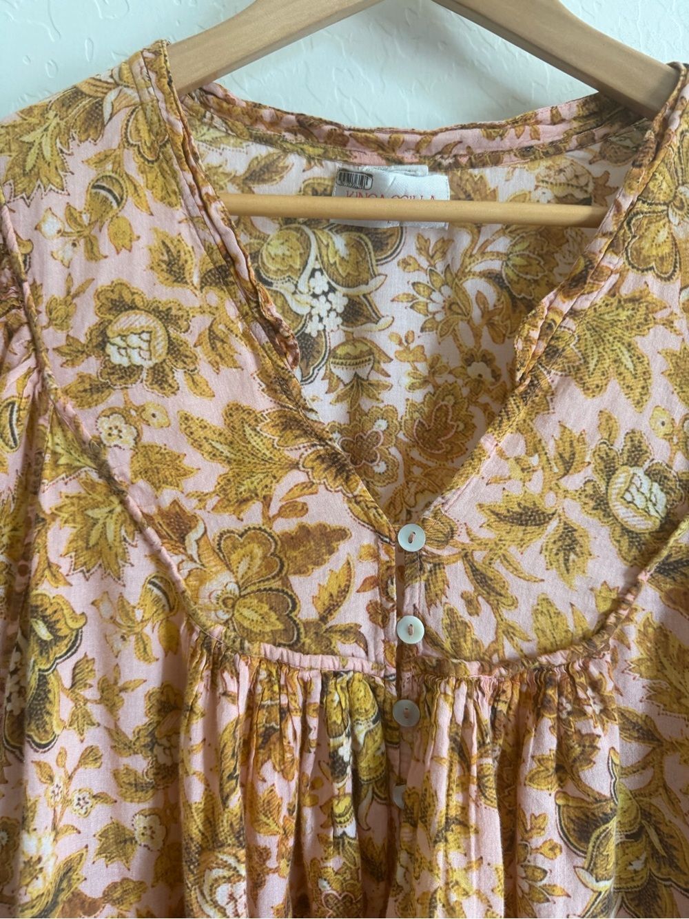 Kinga Csilla Floral Block Print Long Sleeve Midi Dress Pink Yellow L - Picture 4 of 7